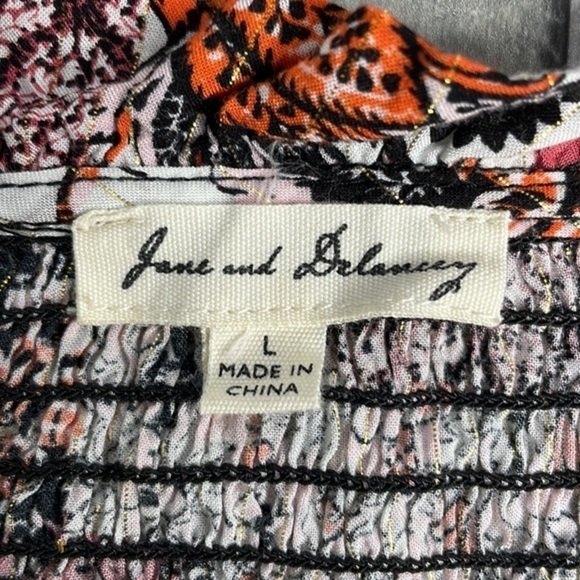 JANE and Delancy multicolored long sleeve‎ boho blouse. Smocked neckline/sleeves - Picture 8 of 13